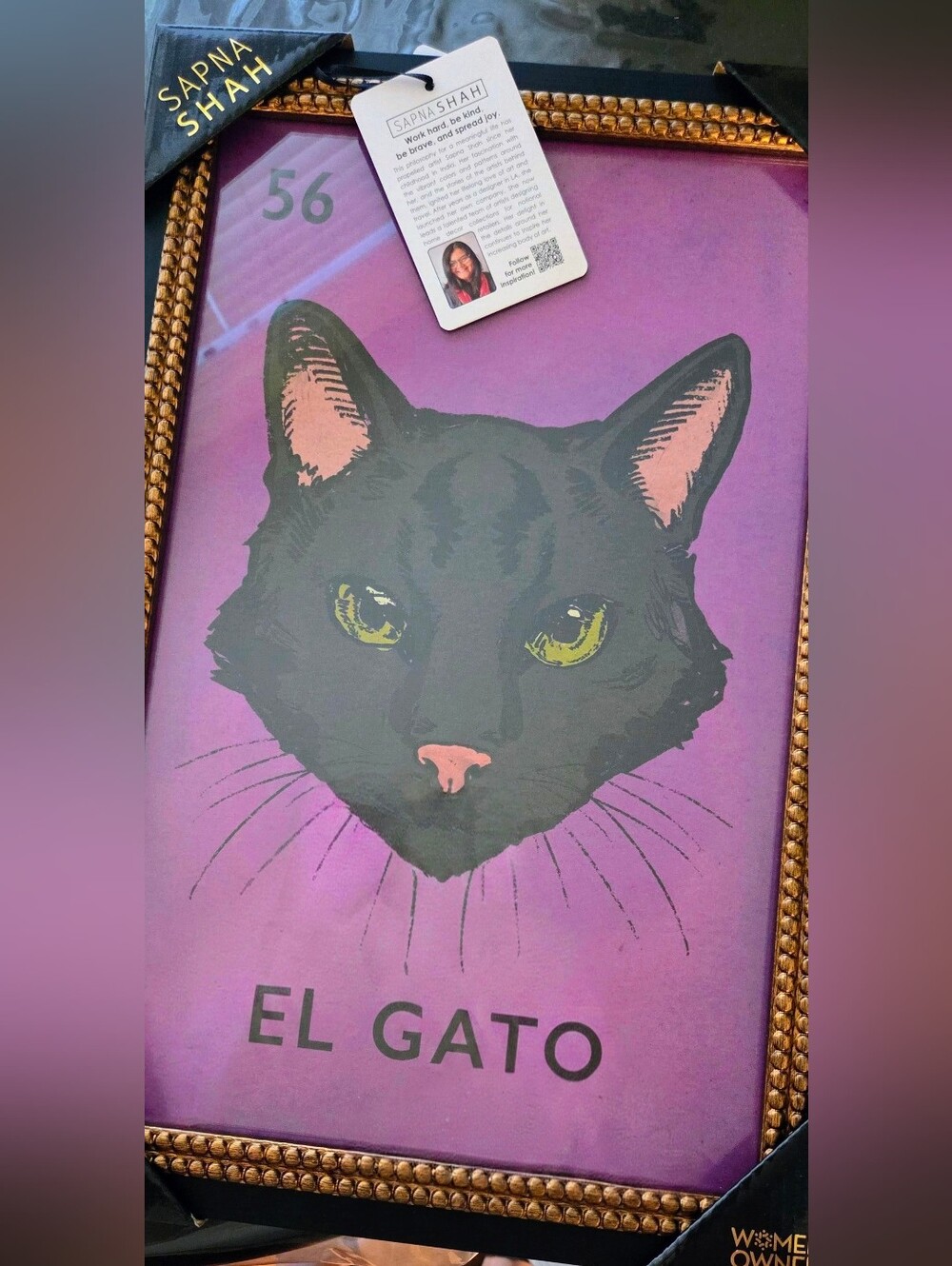 NWT 'El Gato' Loteria Black Cat Wall Art by Sapna Shah